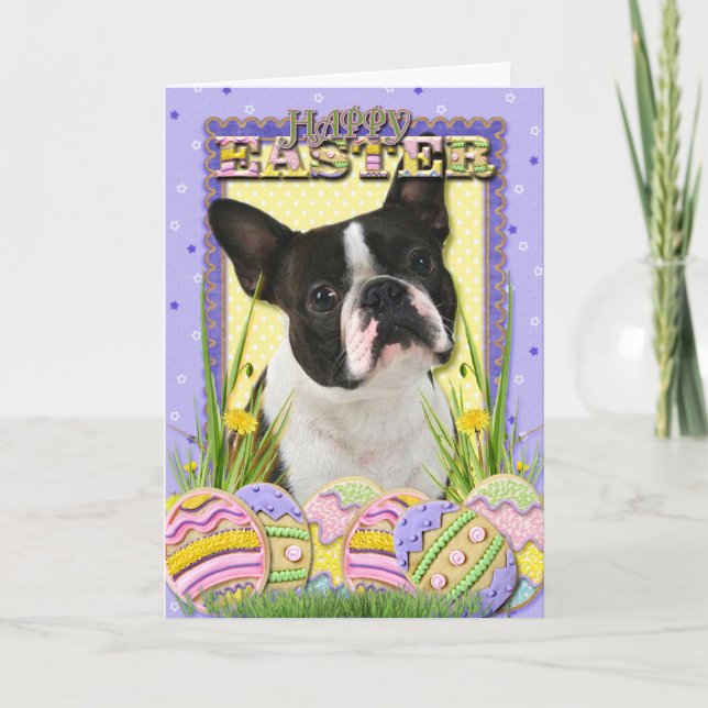 Påskäggkakor - Boston Terrier Helgkort (Framsida)