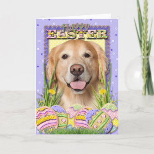 Påskäggkakor - guld- Retriever - kran Helgkort