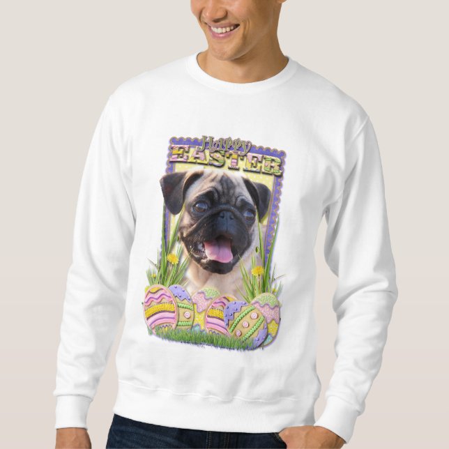 Påskäggkakor - mops lång ärmad tröja (Framsida)