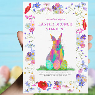 Påskäggsjakt Brunch Färgglad Kanin Blommig Inbjudningar