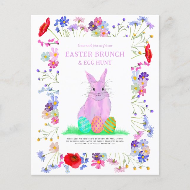 Påskäggsjakt Brunch Rosa Kanin Blommig Budget Flygblad (Framsidan)