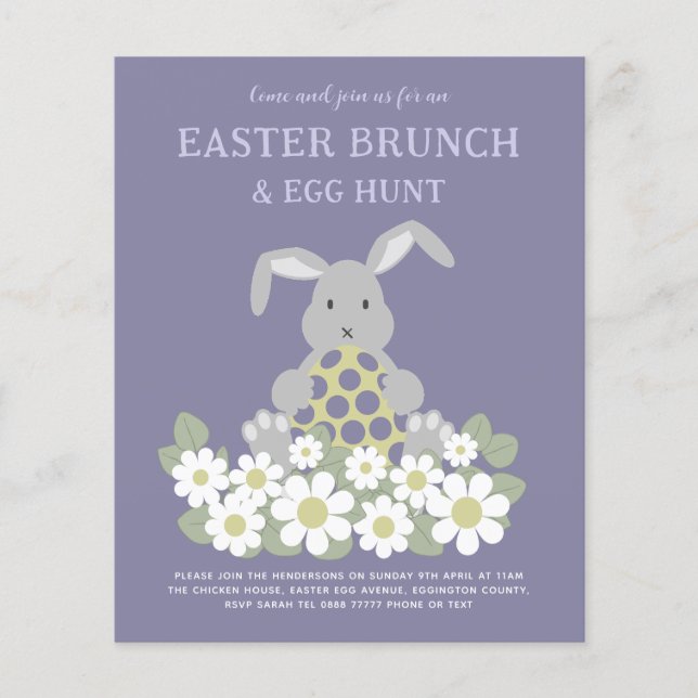 Påskäggsjakt Brunch Söt Kanin Blommig Budget Flygblad (Framsidan)