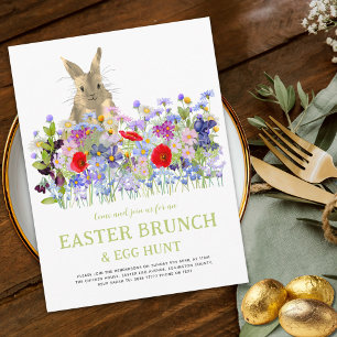Påskäggsjakt Brunch Söt Kanin Blommig Inbjudan Vykort