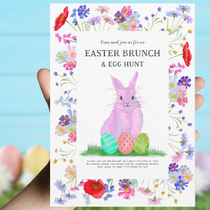 Påskäggsjakt Brunch Söt Rosa Kanin Blommig Inbjudningar