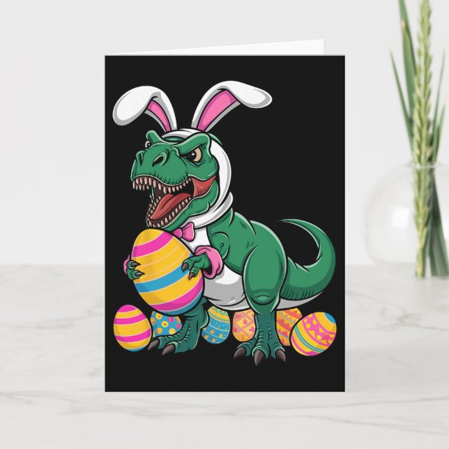 Påskäggsjakt T Rex Dinosaur Kanin Glad Påsk Kort (Framsida)