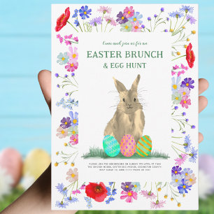 Påskäggsjakt Vårbrunch Kanin Vildblomma Inbjudningar