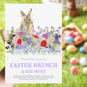 Påskäggsjakt Vårbrunch Söt Kanin Blommig Inbjudningar