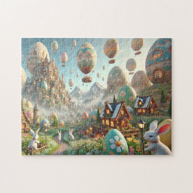 Påskäggsundret - Whimsical Bunny-scen Pussel (Horisontell)