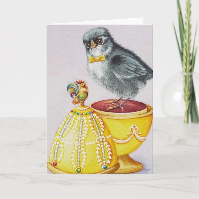 Påskbaby Kyckling Gul Fabergé ägg Akvarell Kort (Framsida)