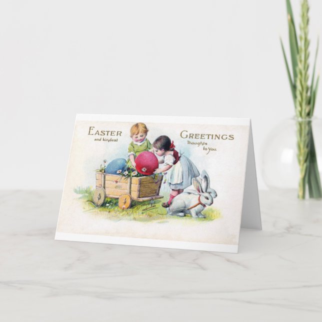 Påskbarn Vintage Kanin Ägg Kort (Framsida)