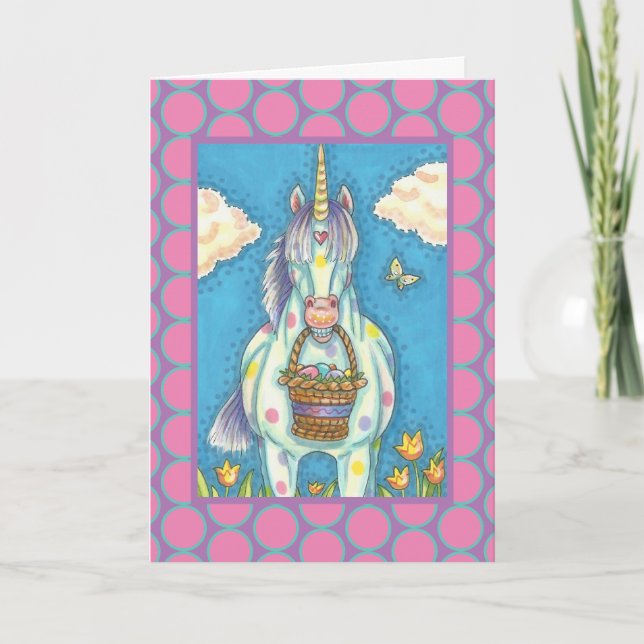 PÅSKBASKETUNICORN, Verse för FANTASIHÄLSNINGKORT Helgkort (Framsida)