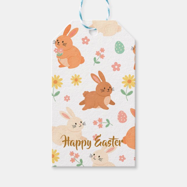 Påskblomma ägg kanin mönster presentetikett (Framsidan)
