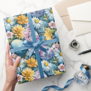 Påskblommor och färgade ägg presentpapper