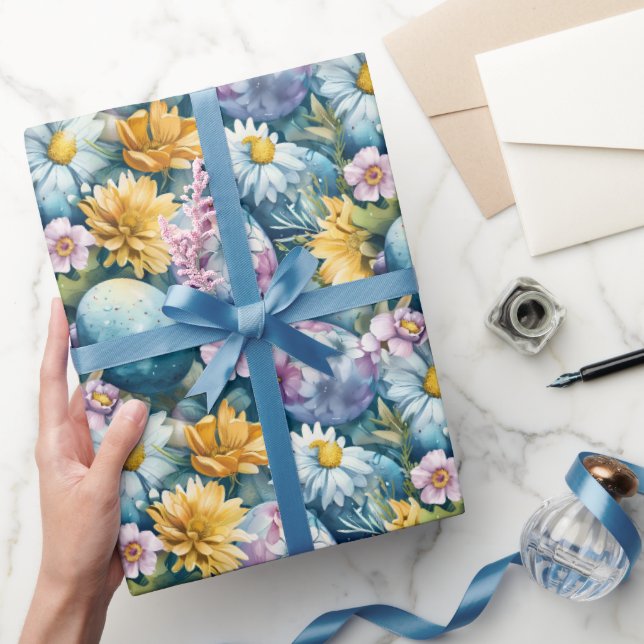 Påskblommor och färgade ägg presentpapper (Gifting)