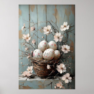 Påskblomsterkorg, vårtryck, vintage påsk poster
