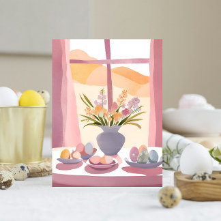 Påskbord | Blomsterbukett Watercolor Handgjord Helg Vykort