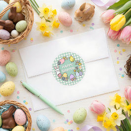 Påskbrunch & äggsökning Grönt rutigt Runt Klistermärke