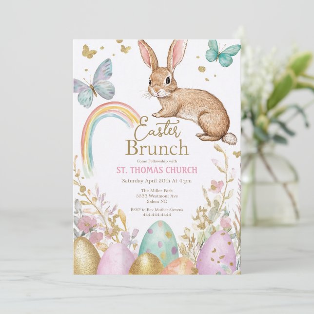 Påskbrunch äggsökning påskharens fest inbjudningar (Stående Fram)