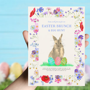 Påskbrunch Äggsökning Söt Kanin Vårblommor Inbjudningar