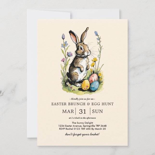 Påskbrunch & äggsökning | Wildflower Bunny Inbjudningar (Framsida)