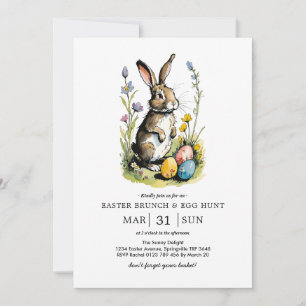 Påskbrunch & Äggsökning Wildflower Bunny Inbjudningar