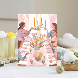 Påskbrunch Akvarell Familjemåltid Handgjord Helg Vykort