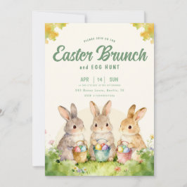 Påskbrunch för kaniner Äggsökning Pastell Watercol Inbjudningar