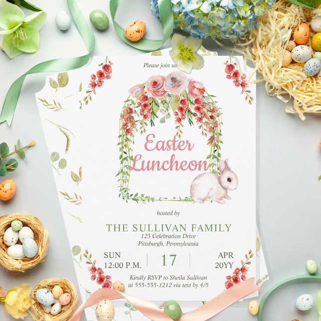 Påskbrunch Kanin Blommor | Vinrankor Ram Inbjudningar (Skapare uppladdad)