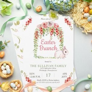 Påskbrunch Kanin Blomster Vinrankor Ram Inbjudningar