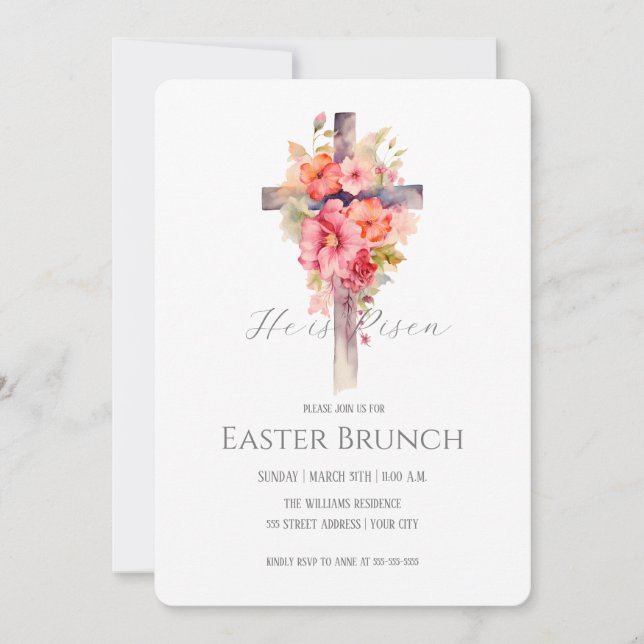 Påskbrunch kors med blommor inbjudningar (Framsida)