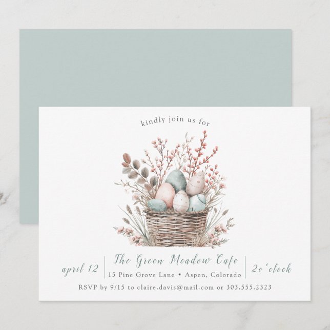 Påskbrunch med pastellfärgad blomsterbukett inbjudningar (Fram/baksida)
