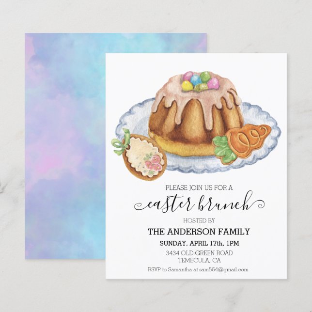 Påskbrunch Vattenfärg Tårkaka Cookie Inbjudan  (Fram/baksida)