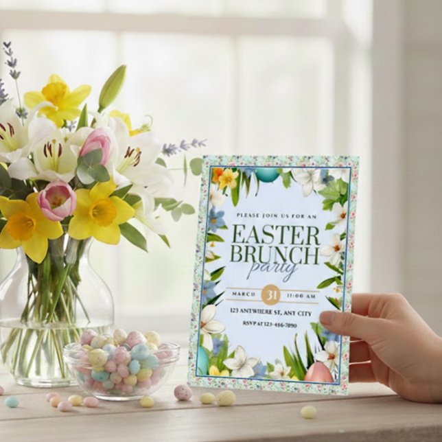 Påskbrunchfest vattenfärg Blomsterlig inbjudan (Skapare uppladdad)