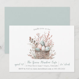 Påskbuffé med pastellfärgad blomsterkorg inbjudningar