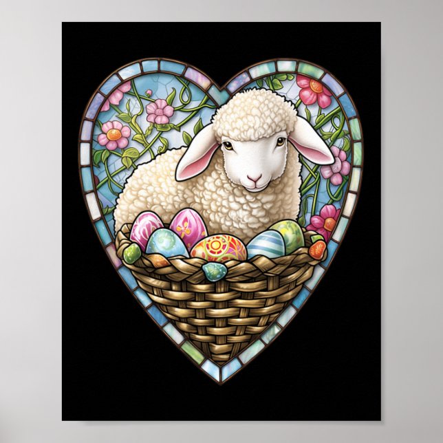Påskcharmerande lamm och påskägg i glasmålning hjä poster (Framsidan)