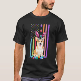 Påskdag Amerikanska Ägg Flagga Corgi Hund Rolig T Shirt