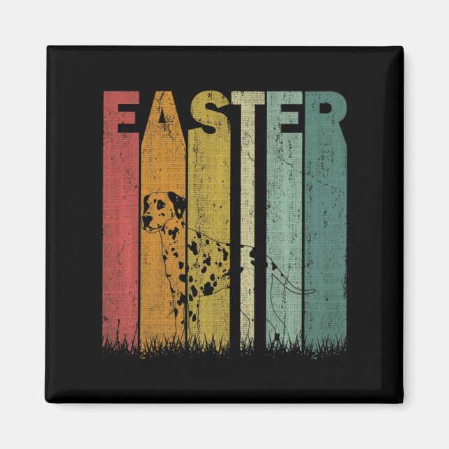 Påskdag Dalmatiner Hund Retro Grafik Rolig Påsk Magnet (Framsidan)