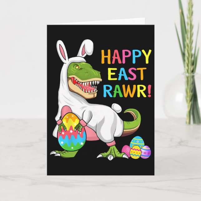 Påskdag Dinosaur Rolig Glad Eastrawr T Rex Påsk Kort (Framsida)