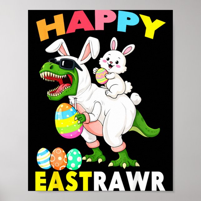 Påskdag Dinosuar T-Rex Kanin Glad Påsk För Poster (Framsidan)