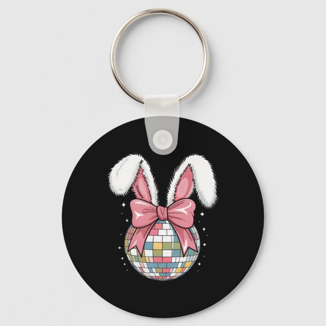 Påskdag Disco Byll Kaninöron Rosa Bow Retro Wo Nyckelring (Framsida)