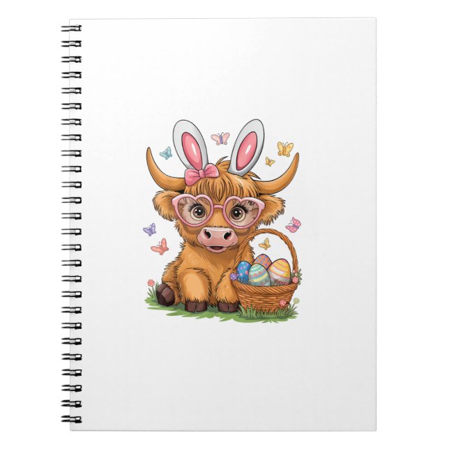 Påskdag Highland Ko Söt påskharbonde W Anteckningsbok (Framsidan)