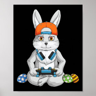 Påskdag Kanin Ägg Rolig Pojkar Flickor Barn Gamer Poster
