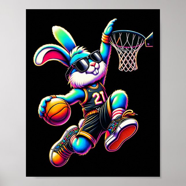 Påskdag Kanin Dunking Sketll Tröjor För Pojkar Ki Poster (Framsidan)