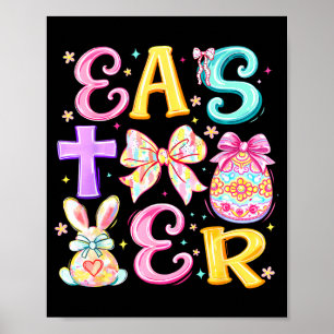 Påskdag Kors Kanin Ägg Coquette Bow Flickor Kvinno Poster