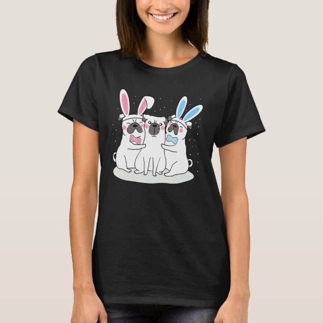 Påskdag Mops Kaninöron Pugdog T Shirt (Framsida)
