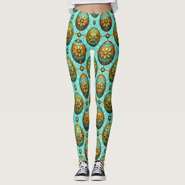 PÅSKEÄGG ~ Aqua Flerfärgad 3D ~  Leggings (Framsida)