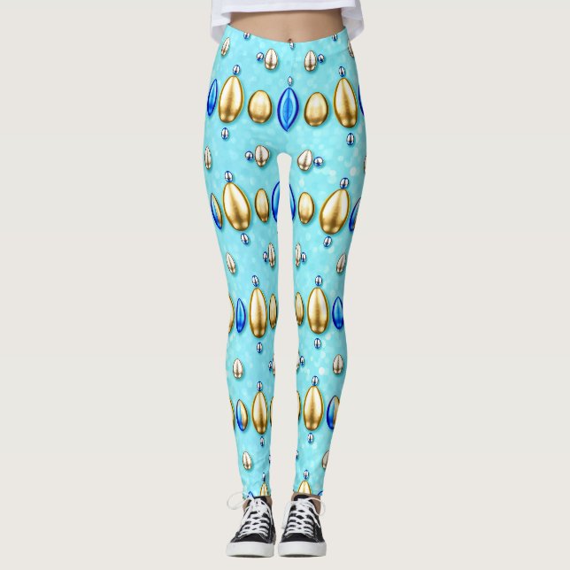 PÅSKEÄGG ~ Guld Blå Silver 3D ~  Leggings (Framsida)