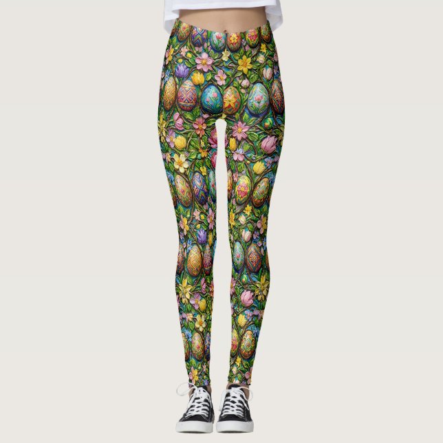 PÅSKEÄGG ~ Ljusgrön bakgrund 3D ~ Leggings (Framsida)
