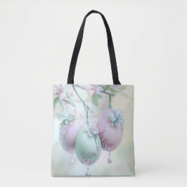 PÅSKEÄGG OCH BLOMMOR I PASTELL ROSA OCH GRÖN TYGKASSE