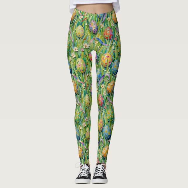 PÅSKEÄGG ~ Vacker grön bakgrund 3D ~ Leggings (Framsida)